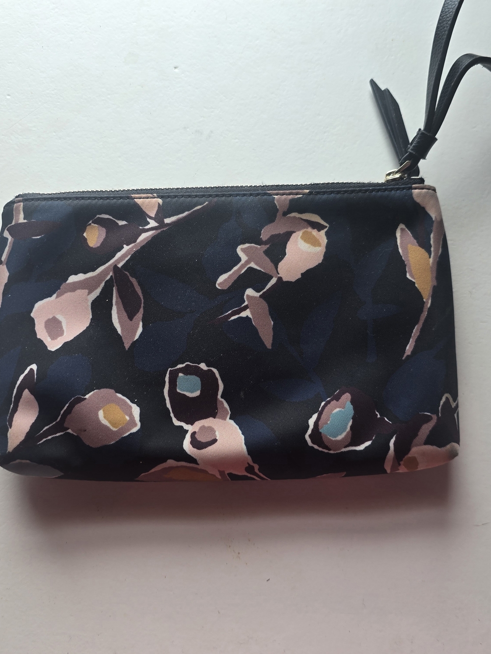 Kate Spade Dawn Paper Rose Floral Print Wristlet Pouch - Navy and Blush